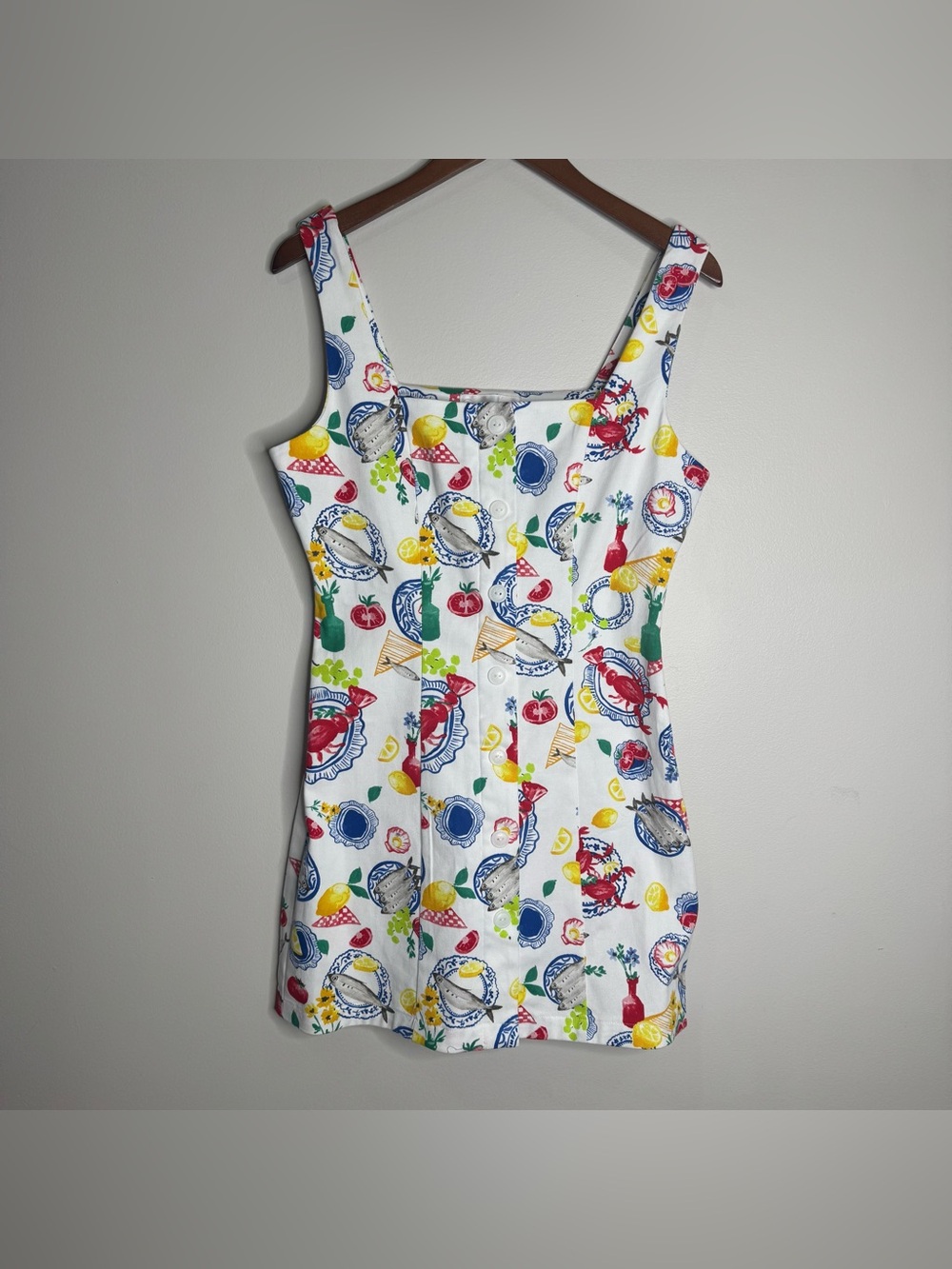 NEW Corey Lynn Calter Florence Sardine Feast Cotton Button Front Mini Dress Sz 8